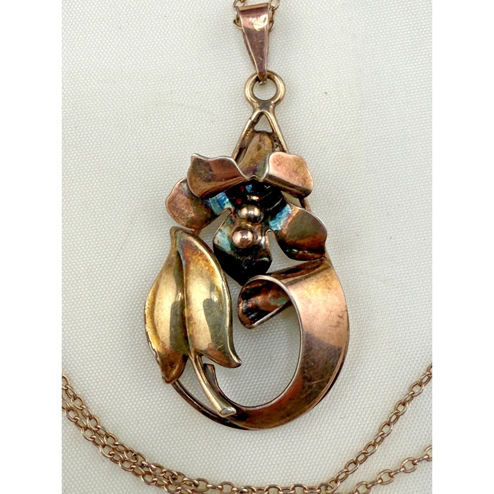Vintage Carl‎ Art Necklace Gold Filled On Silver Boho Flower  21"